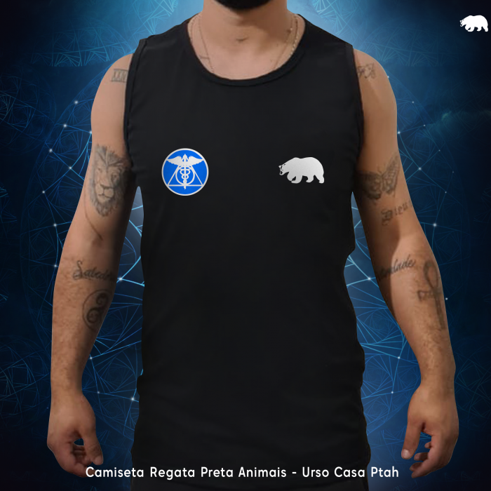 Camiseta Regata Preta - Totem Urso - Casa Ptah