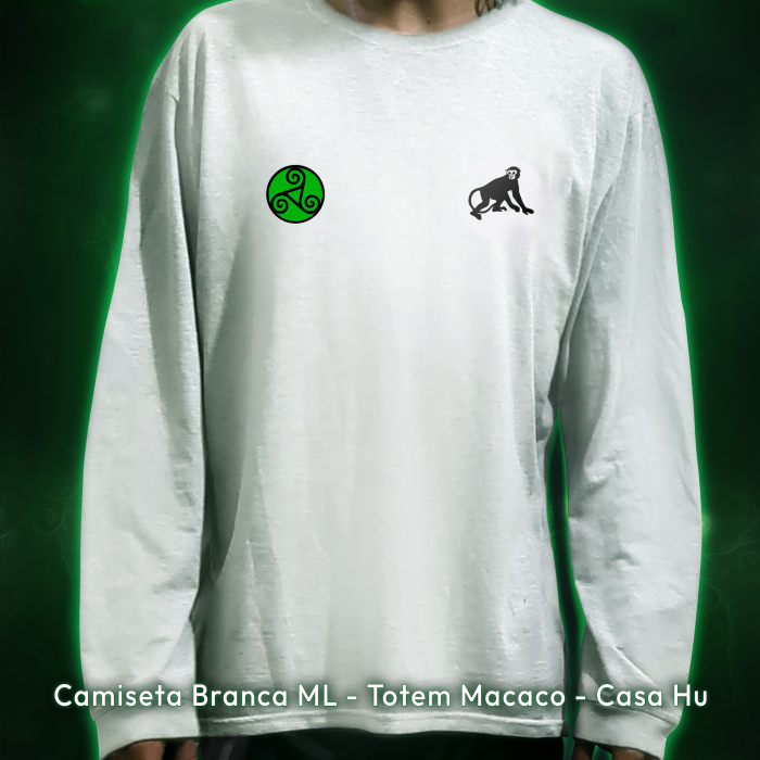 Camiseta Branca Manga Longa - Totem Macaco - Casa Hu
